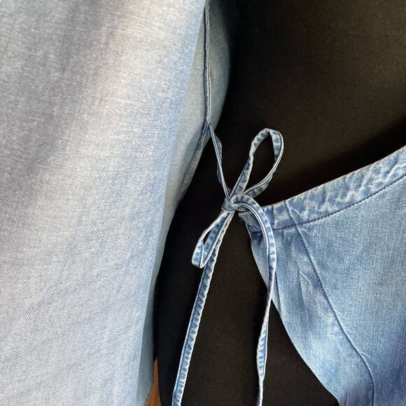 Soft Surroundings Blue Chambray Asymmetric Tunic Top SMALL Lagenlook Wrap Style - Picture 6 of 12